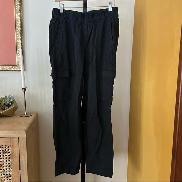GAP Twill‎ Cargo Pants Black Joggers Elastic Waist Stretch Cotton Lyocell Size S - Picture 2 of 7